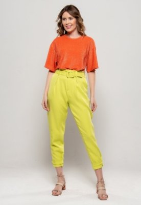 Calça Bisô Lisa com Cinto Verde - Verde