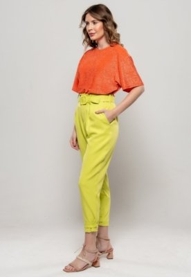 Calça Bisô Lisa com Cinto Verde - Verde