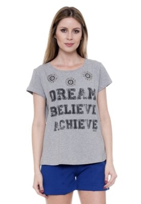 Blusa Bisô T-Shirt Estampada Cinza Menor preço em Blusa Bisô T-Shirt Estampada Cinza