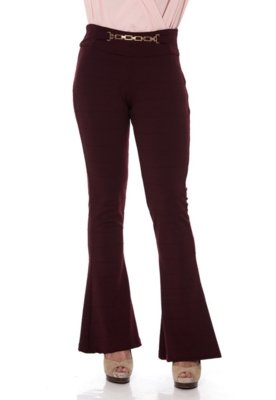 Calça Bisô Fivela Flare Vinho Menor preço em Calça Bisô Fivela Flare Vinho