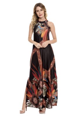 Vestido Bisô Longo Pena Preto Menor preço em Vestido Bisô Longo Pena Preto