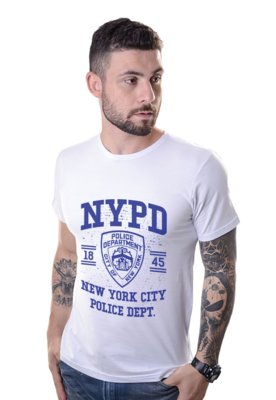 Camiseta Black Flag Estampada NYPD Branca Menor preço em Camiseta Black Flag Estampada NYPD Branca