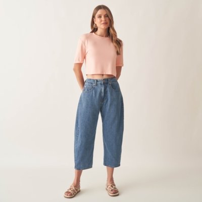 Calça Jeans Barrel com Elástico Atrás