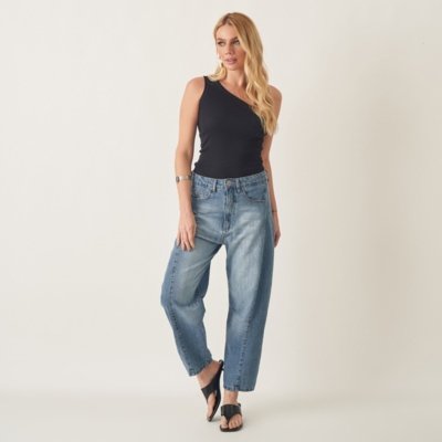 Calça Jeans Barrel com Recortes
