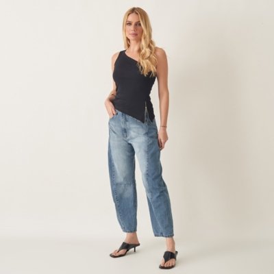 Calça Jeans Barrel com Recortes