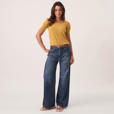 Calça Jeans Wide Leg Azul Escuro