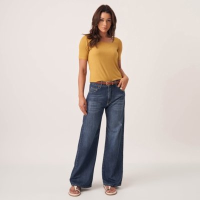 Calça Jeans Wide Leg Azul Escuro