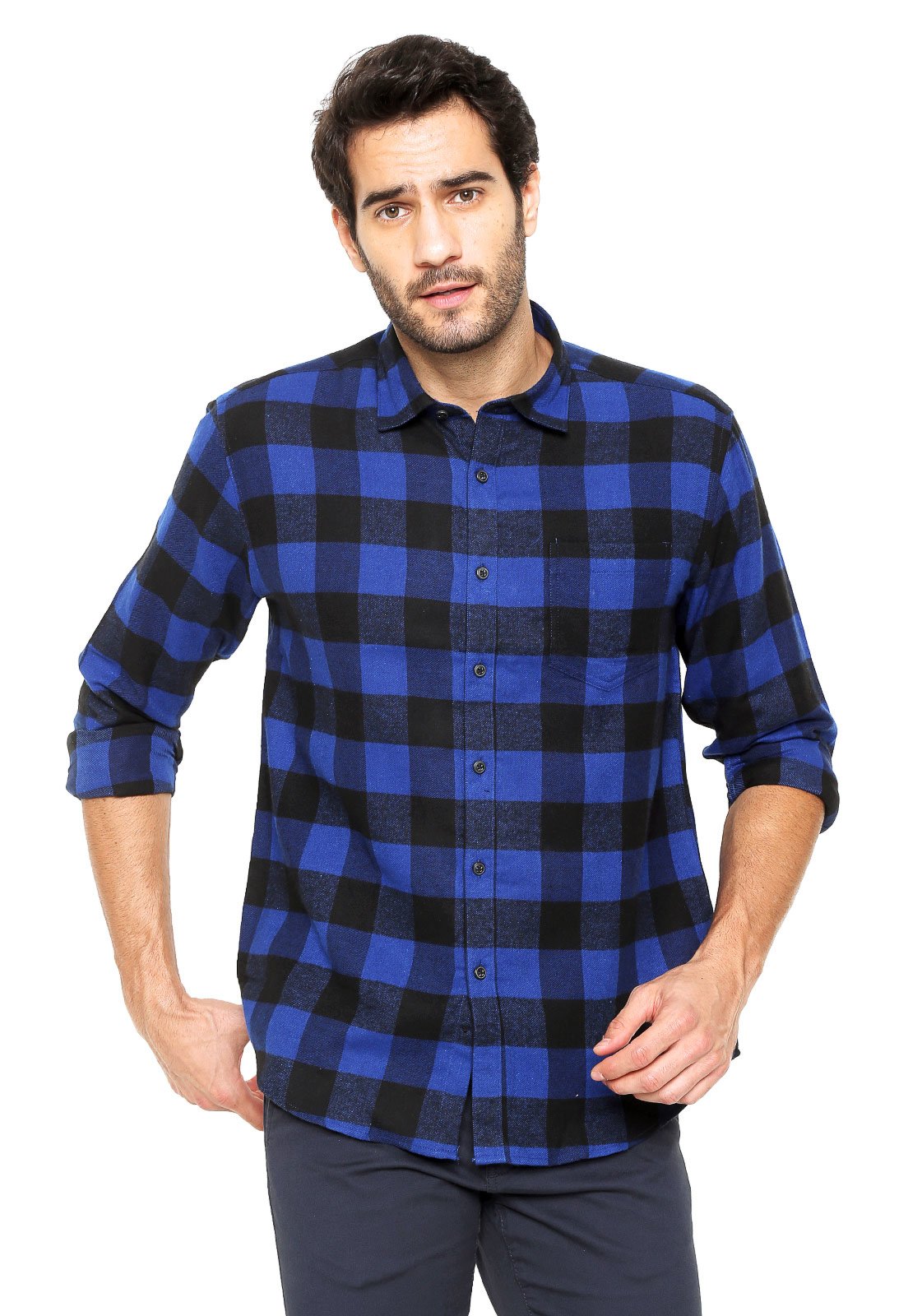 Camisa Capuz Xadrez Azul Escocês