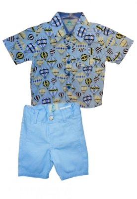Conjunto Camisa Social Infantil Manga Curta Balões com Bermuda Menor preço em Conjunto Camisa Social Infantil Manga Curta Balões com Bermuda