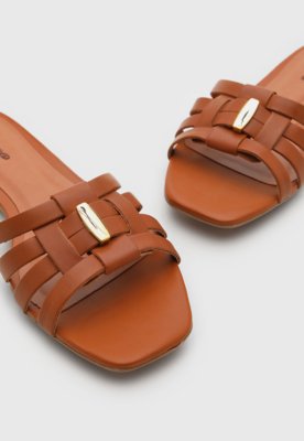 Rasteira Feminina Bottero Tiras Entrelaçadas Caramelo