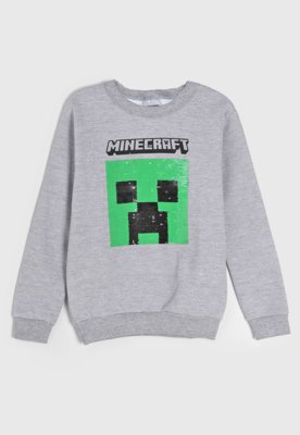 Conjunto de Moletom Infantil Blusa e Calça Minecraft Cinza Mescla