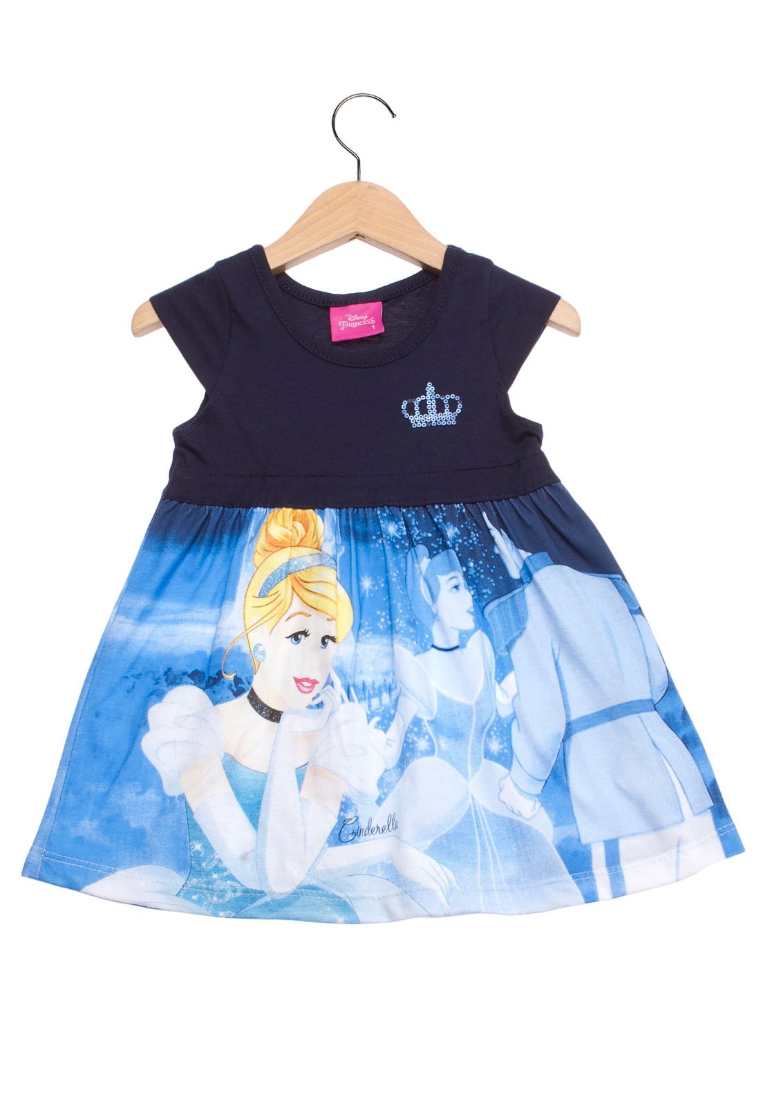 Vestido Infantil Estampa Cinderela Manga Curta Disney