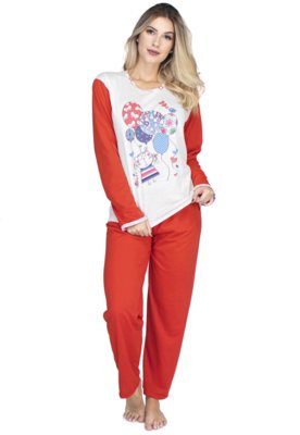 Pijama Longo Bravaa Modas Manga Comprida 010 Vermelho Menor preço em Pijama Longo Bravaa Modas Manga Comprida 010 Vermelho