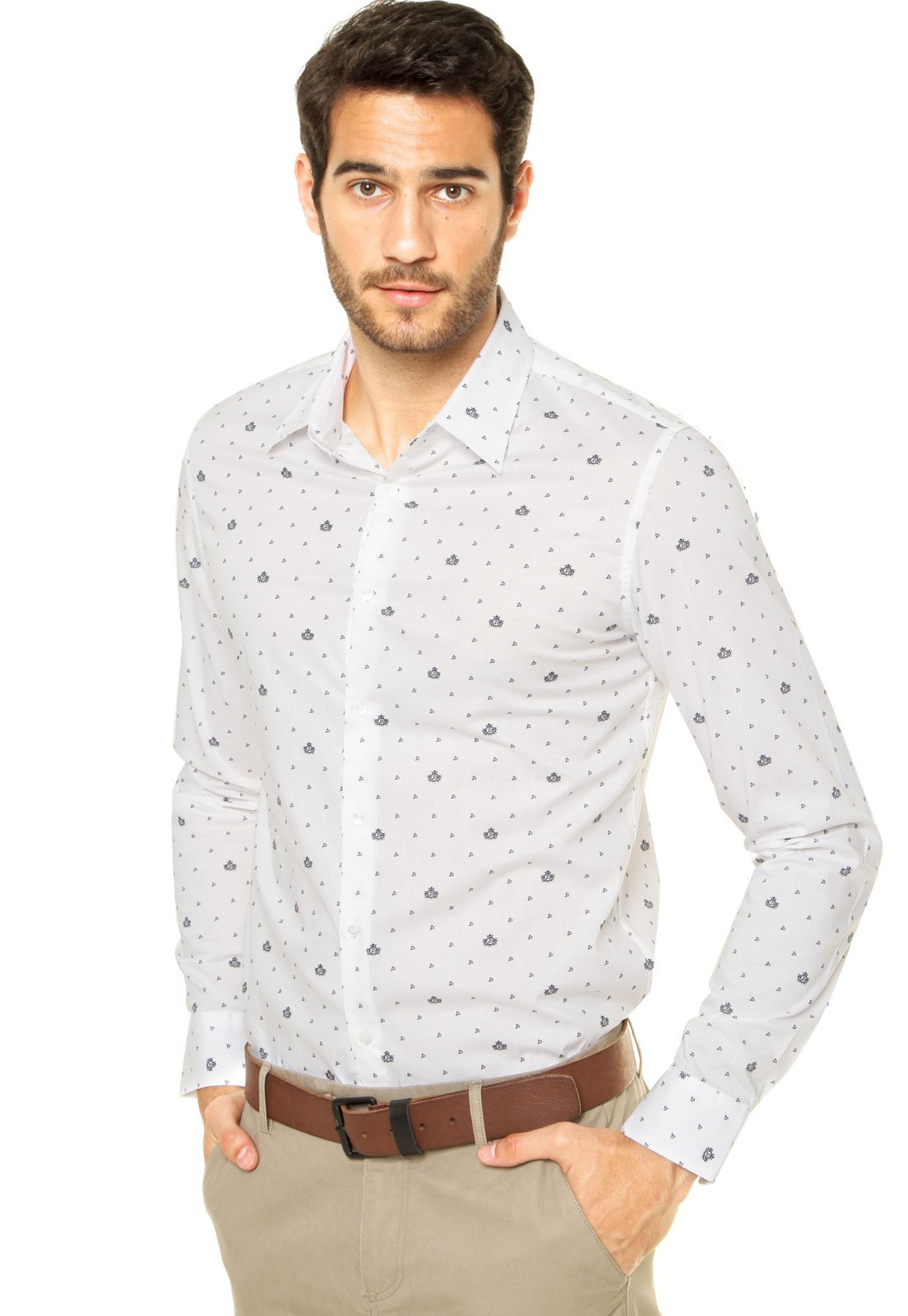 camisa social branca com estampa