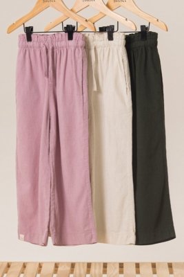 Calça Infantil Bugbee Wide Leg em Tecido Natural