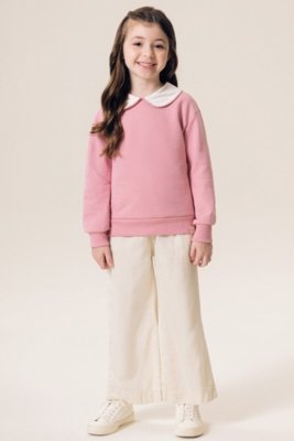 Calça Infantil Bugbee Wide Leg em Tecido Natural