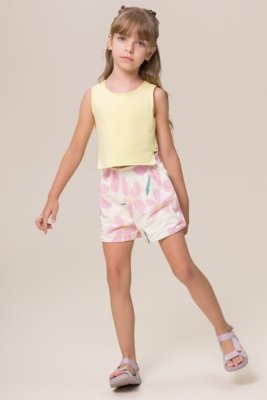 Conjunto Infantil Bugbee Colete e Shorts Tricoline Reversible Estampado