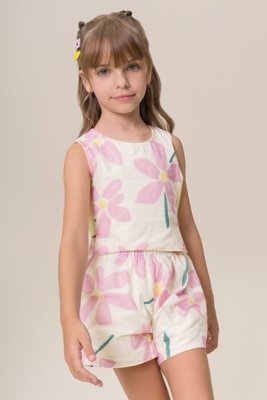 Conjunto Infantil Bugbee Colete e Shorts Tricoline Reversible Estampado