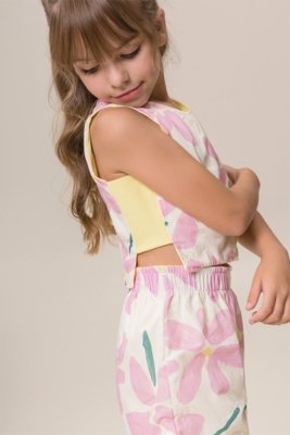 Conjunto Infantil Bugbee Colete e Shorts Tricoline Reversible Estampado