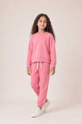 Conjunto Infantil Bugbee Menina em Moletom Rosa Pliê