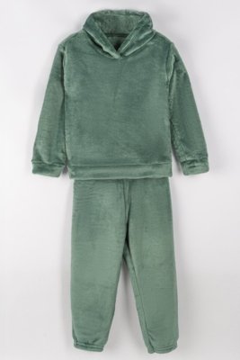 Conjunto Infantil Bugbee Menino Casaco Moletom e Calça de Pelo Verde