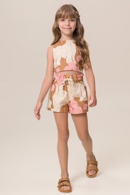 Conjunto Infantil Bugbee Top e Shorts Tricoline Estampado
