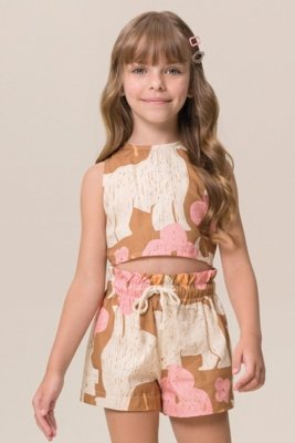 Conjunto Infantil Bugbee Top e Shorts Tricoline Estampado