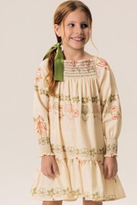 Vestido Infantil Bugbee em Tecido Rustico Estampado