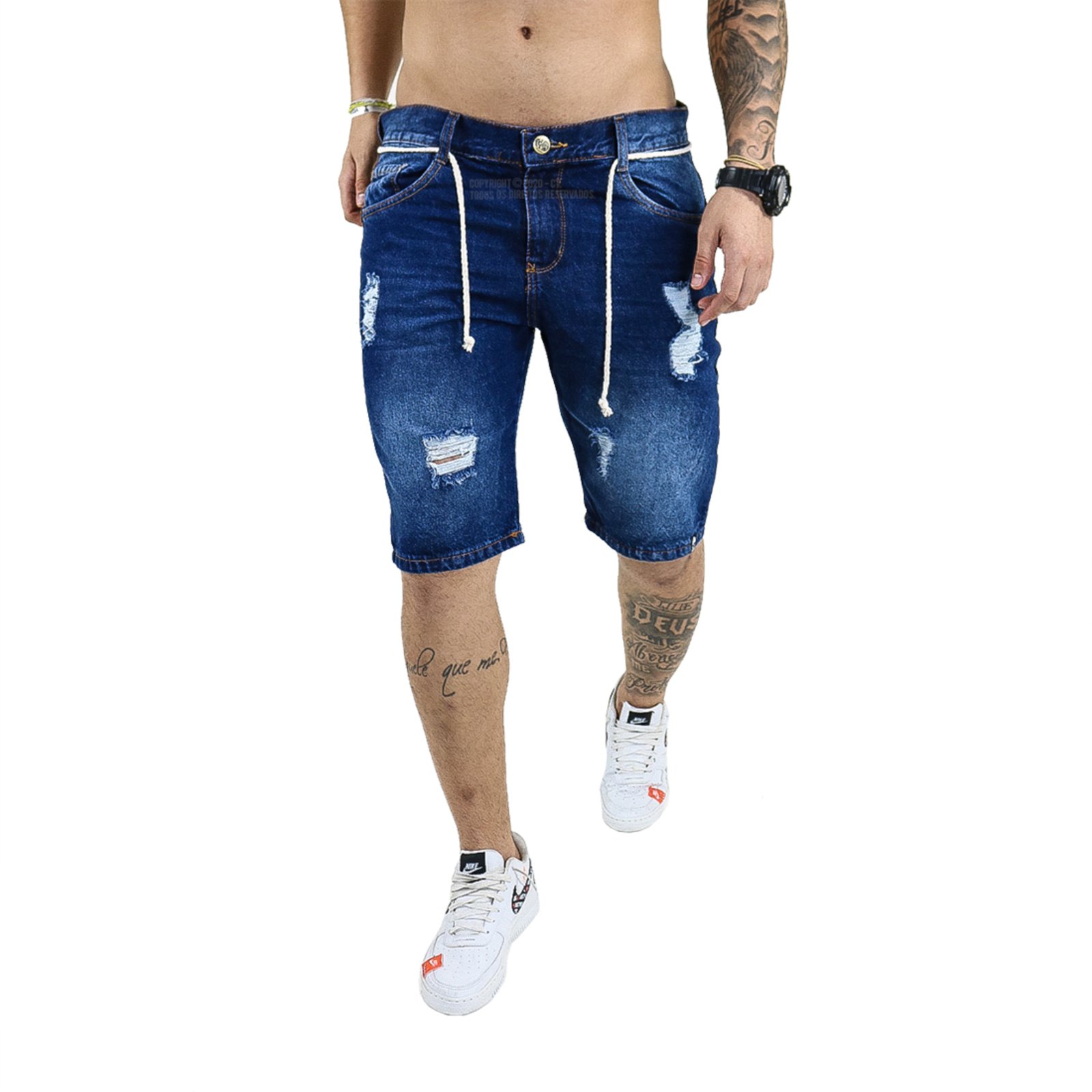 Bermuda Jeans Masculina Destroyed Rasgada Azul 317 Compre Agora Kanui Brasil