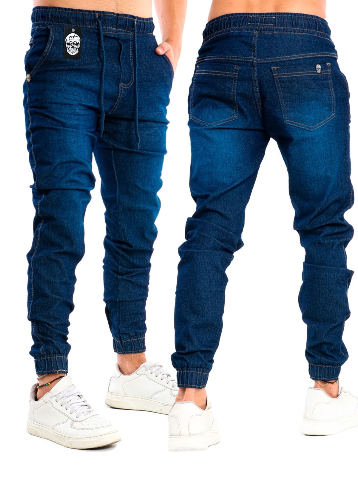 Calça Jogger Masculina Jeans Elástico Punho Azul Escuro - Compre Agora