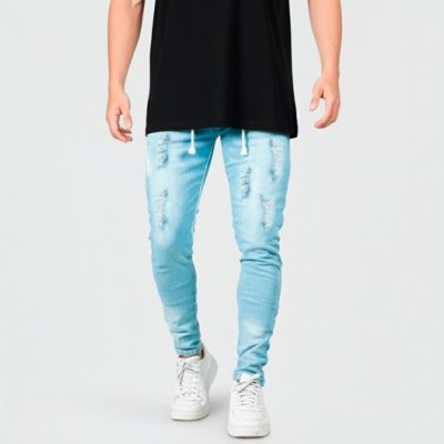 Calça Jeans Masculina Azul Claro Rasgado