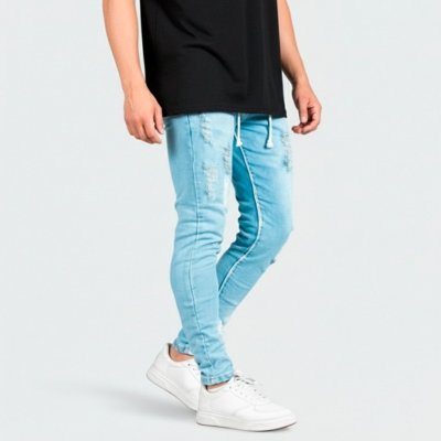 Calça Jeans Masculina Azul Claro Rasgado