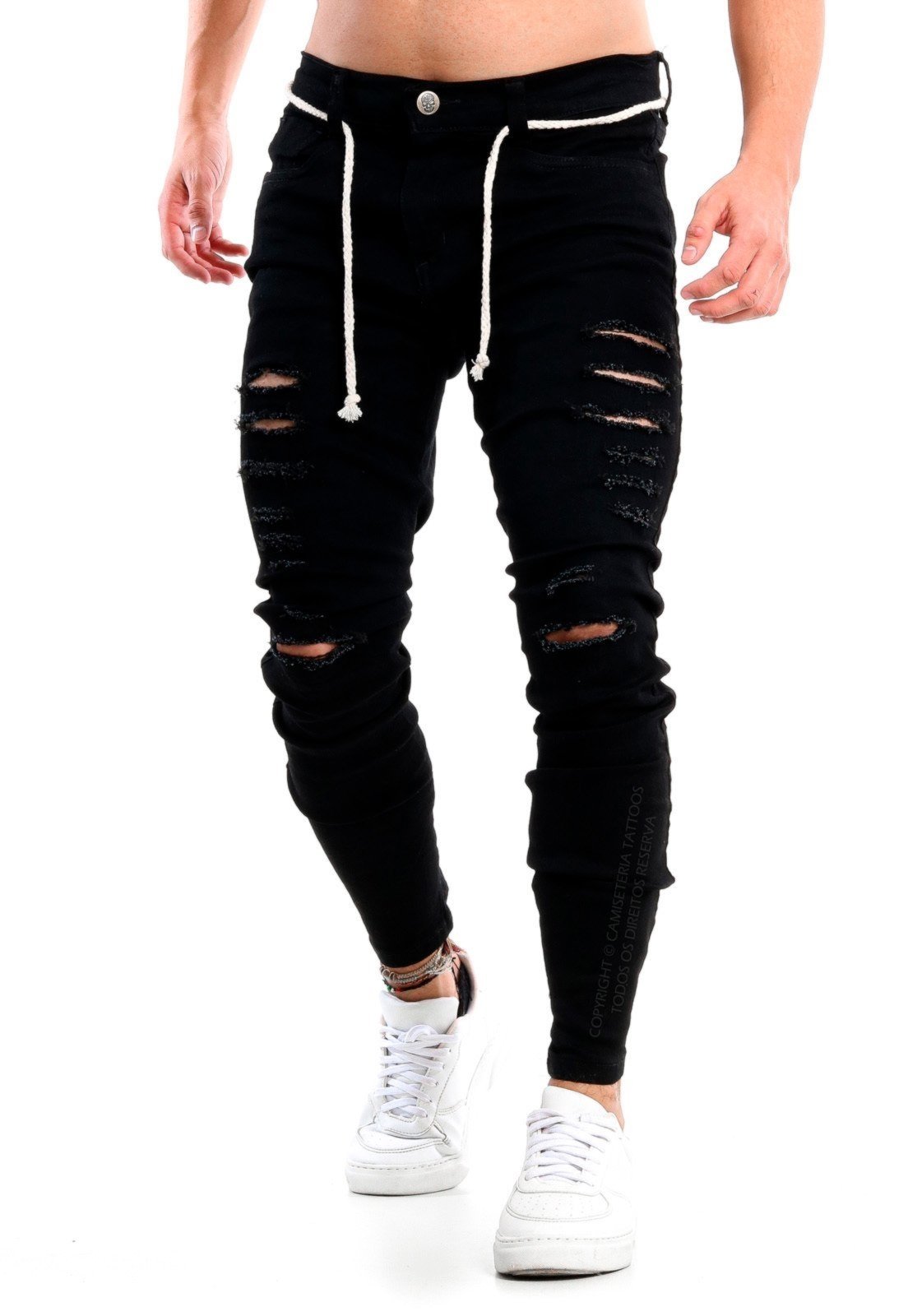 Calça Jeans Masculina Rasgada Skinny Preto Compre Agora Kanui Brasil