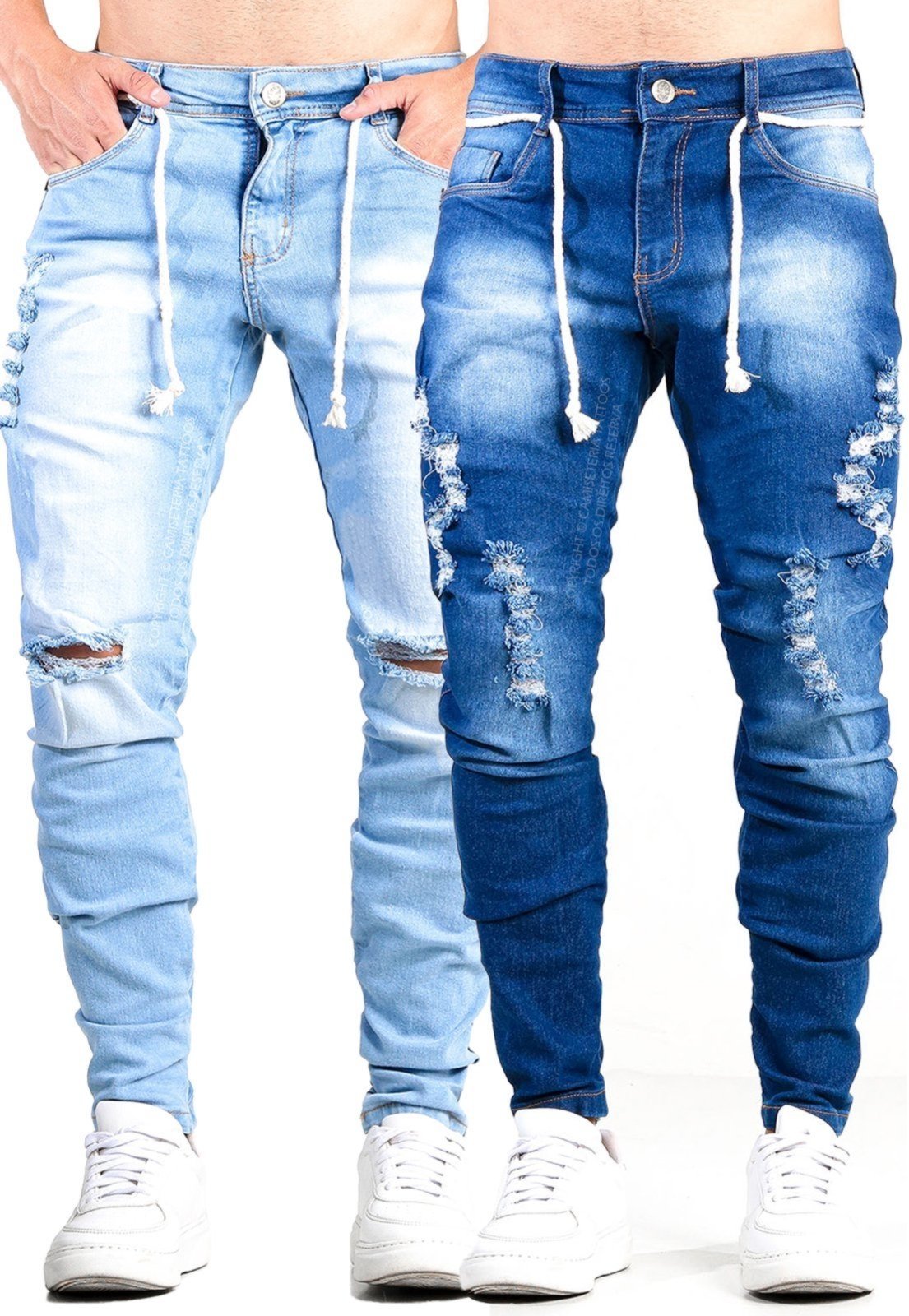 Kit 2 Calças Jeans Masculina Azul Claro Ref:150 e Azul Escuro Ref:151 -  Escorrega o Preço