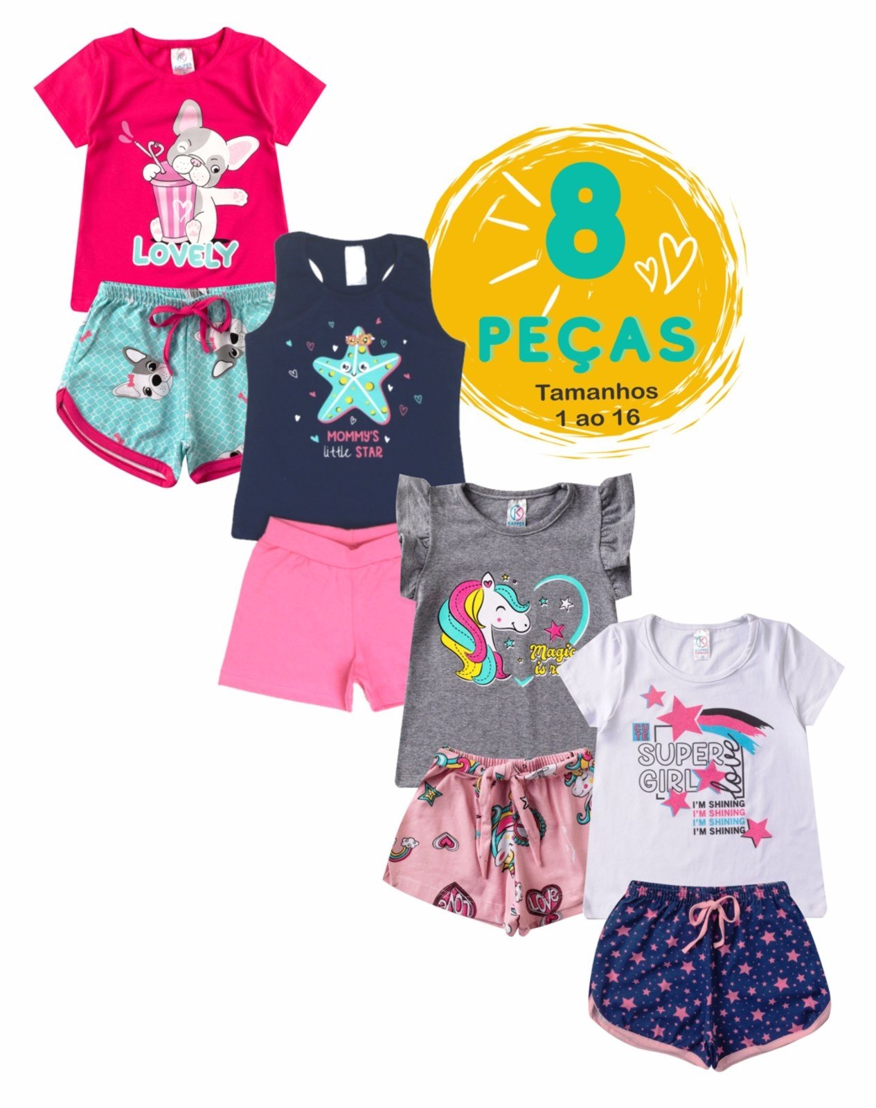 Kit 4 Conjunto Infantil Juvenil Menina em cotom 1 ao 16 roupa menina de  calor Multicolorido - Compre Agora
