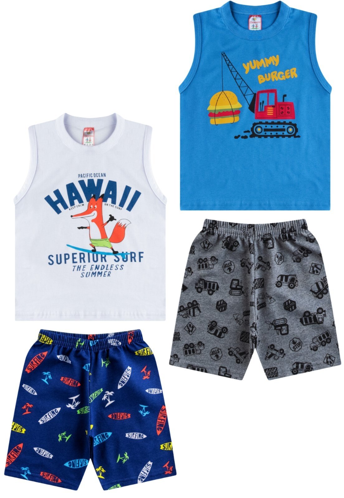 Conjunto Infantil Menina Verão kit com 1 blusa/regata + 1 bermuda tamanhos  P ao 14