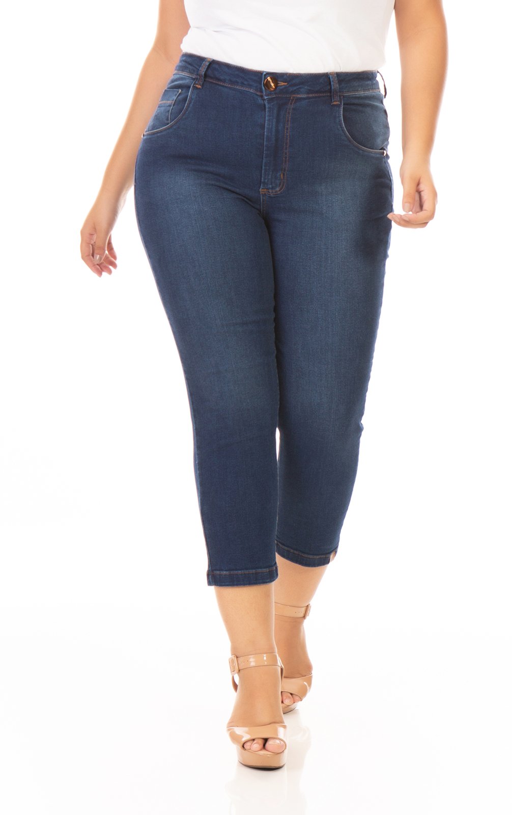 calça capri jeans plus size