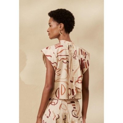 Blusa Gola Alta Estampada Rocca Off-white
