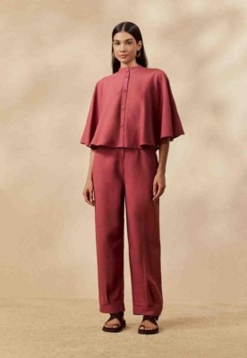 Calça Cenoura Detalhe Pregas Rosa