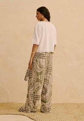 Calça Com Faixa Estampada Incaica