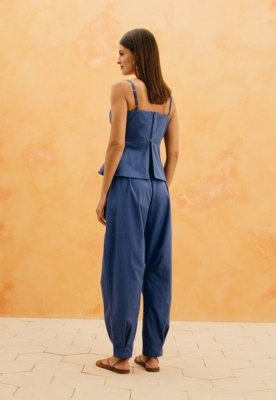 Calça Crop Lisa Azul