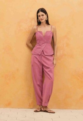 Calça Crop Lisa Rosa