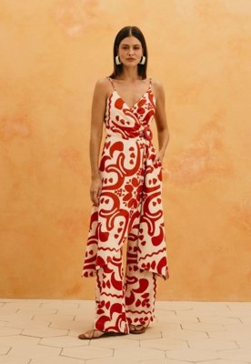 Calça Reta Estampada Wayu Vermelho