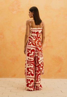 Calça Reta Estampada Wayu Vermelho