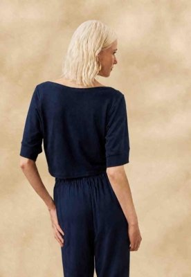 Cropped Liso com Manga Azul