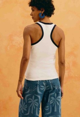 Regata Rib Bordado Peixe Azul
