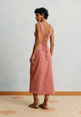 Saia Midi Lisa Amarração Rosa