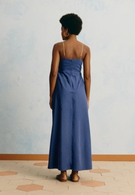 Vestido Longo Liso Alça Corda Azul