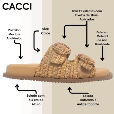 Chinelo Slide Fácil Calce Strass Moderno Conforto Cacci