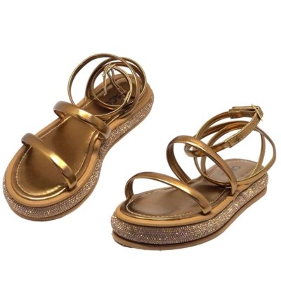 Sandália Flat Strass Brilho Cacci Moda